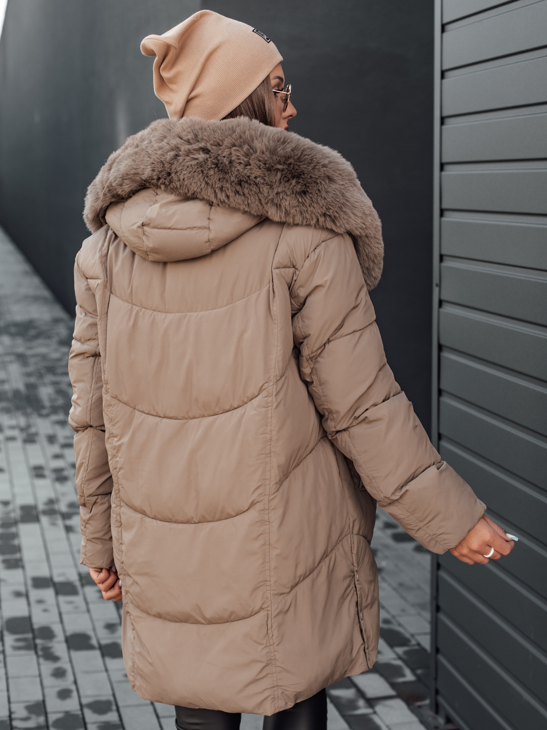 Women's winter jacket MORISIO long quilted with hood dark beige Dstreet