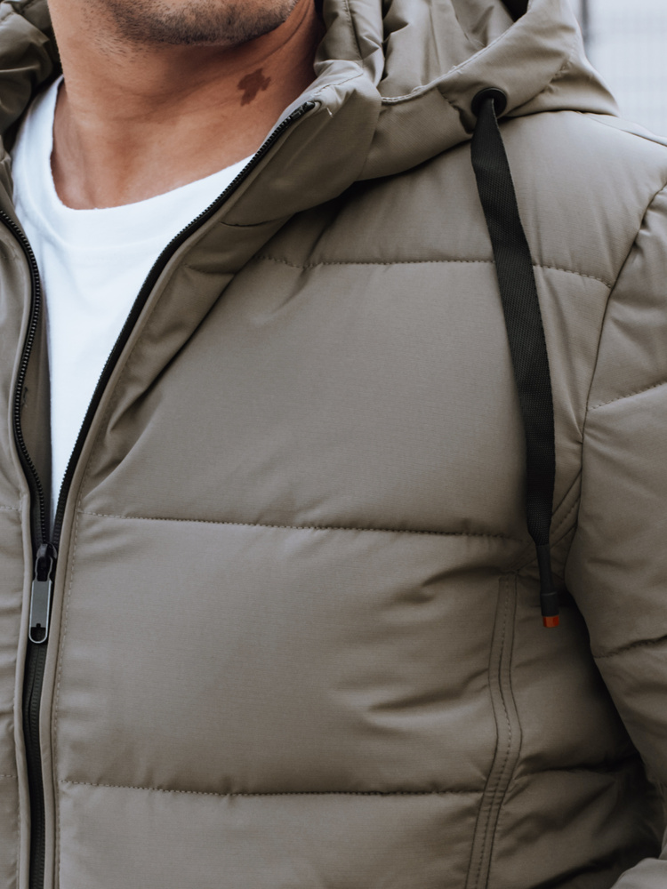 Kurtka męska zimowa pikowana z kapturem beżowa Dstreet