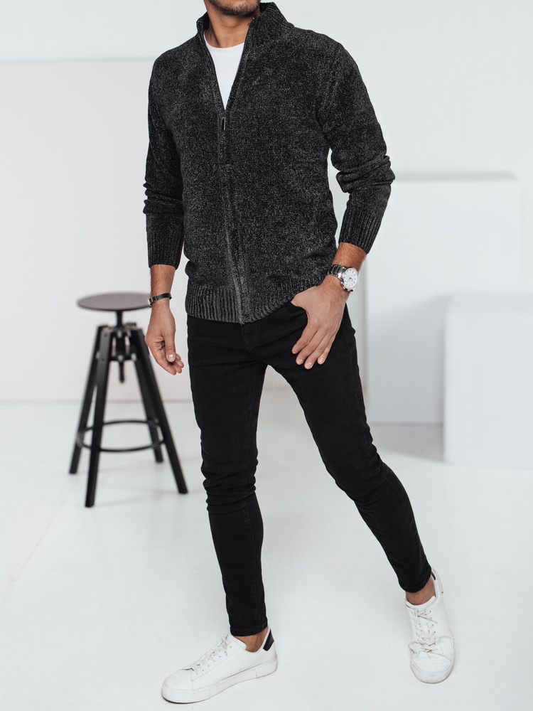 Pulover bărbătesc cu guler deschis, gri închis