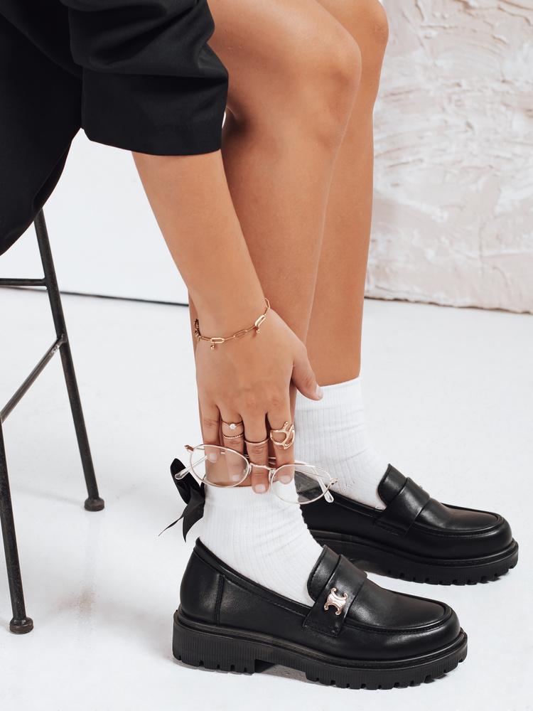 Mokasyny damskie czarne Dstreet