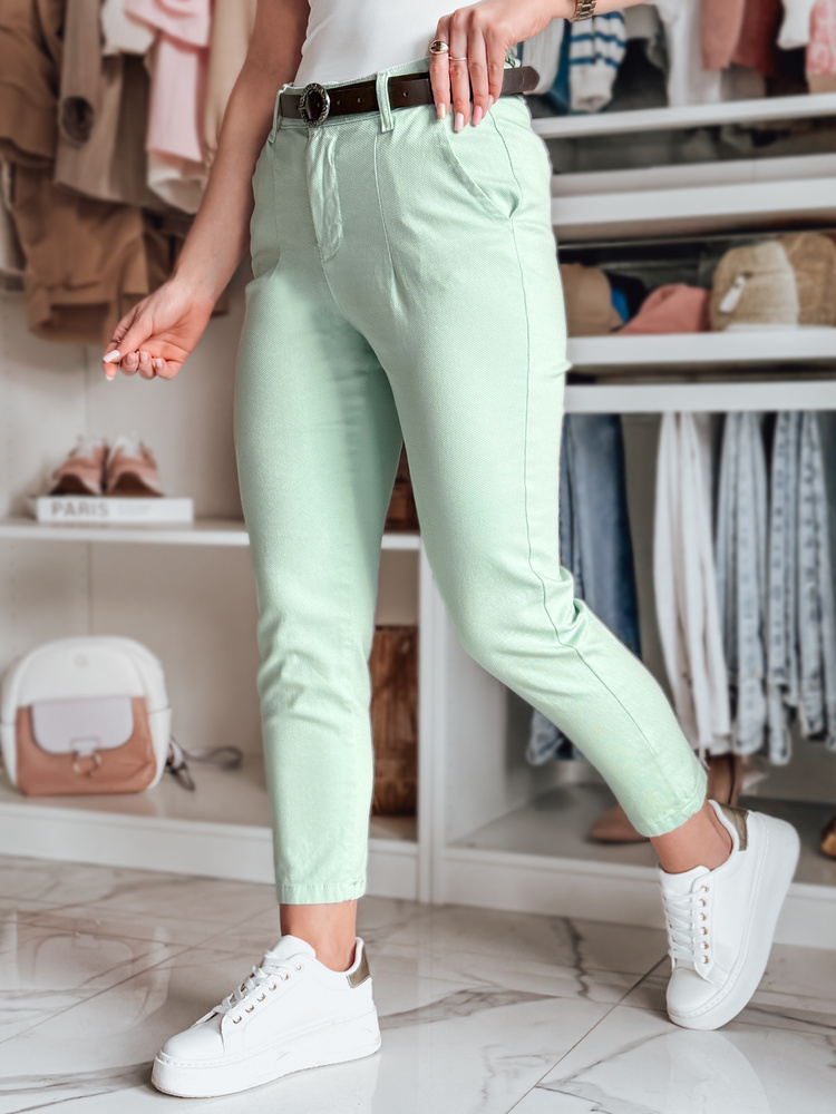 Spodnie damskie slim fit z paskiem TAIRONIK miętowe Dstreet
