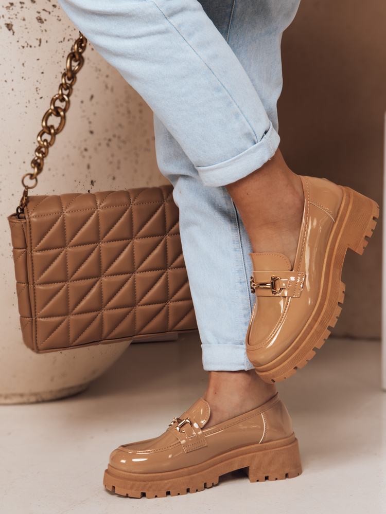 Mokasyny damskie lakierowane ELEGANCI khaki Dstreet