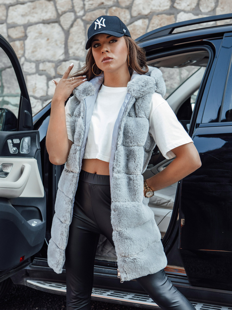 Vestă de blană gri pentru femei ASHTON