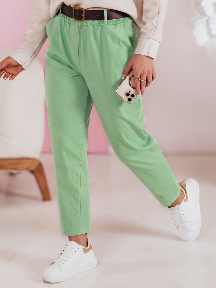 Pantaloni de damă SOFELIA cu curea, verde deschis