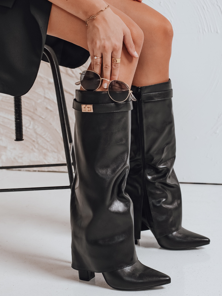 Kozaki z szeroką cholewką czarne Dstreet