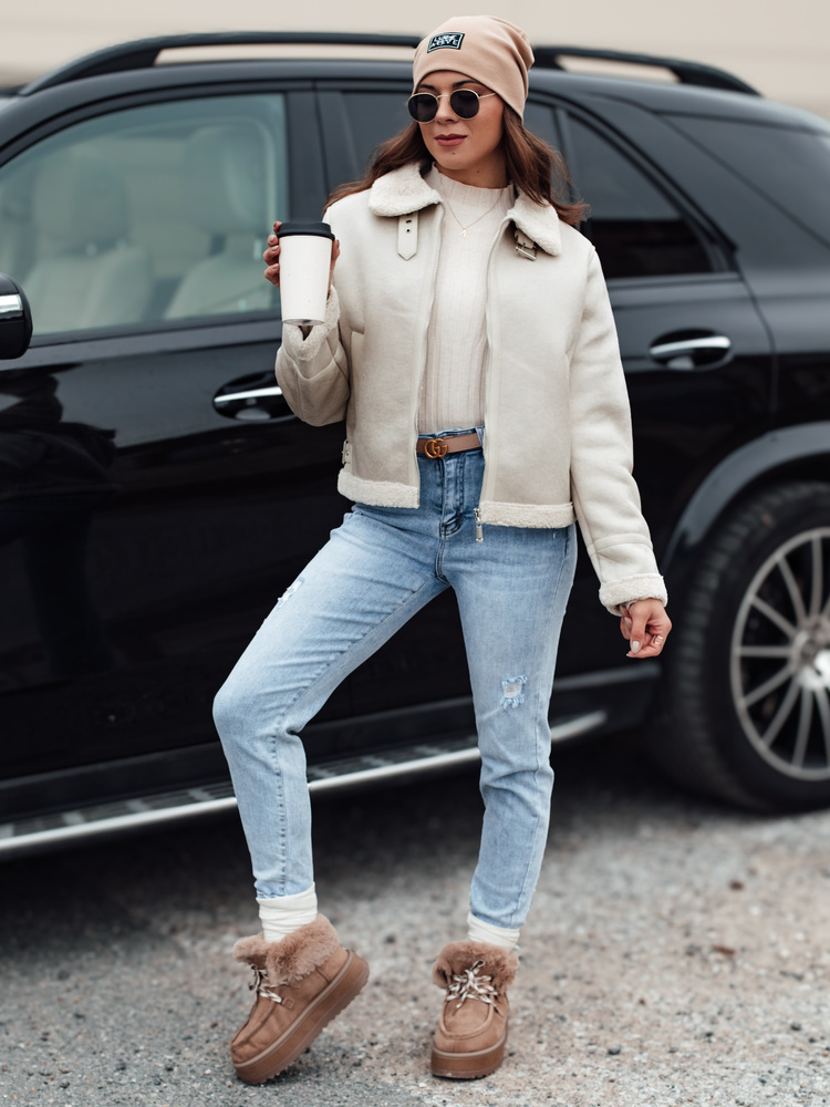 Jachetă de damă din piele întoarsă cu blană KASAMIRA