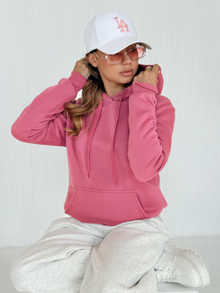 DStreet Bluza damska BASIC z kapturem fuksja