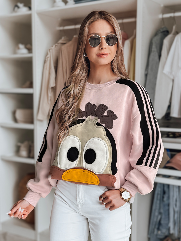 Bluza damska oversize z naszywkami CUTE MAKEX różowa Dstreet