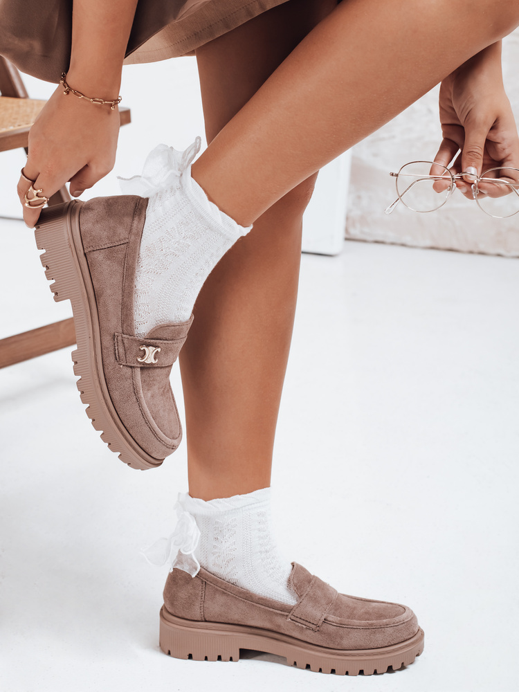 Mokasyny damskie zmaszowe beżowe Dstreet