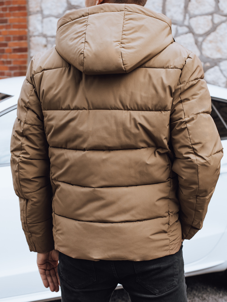 Kurtka męska zimowa pikowana z kapturem kamelowa Dstreet