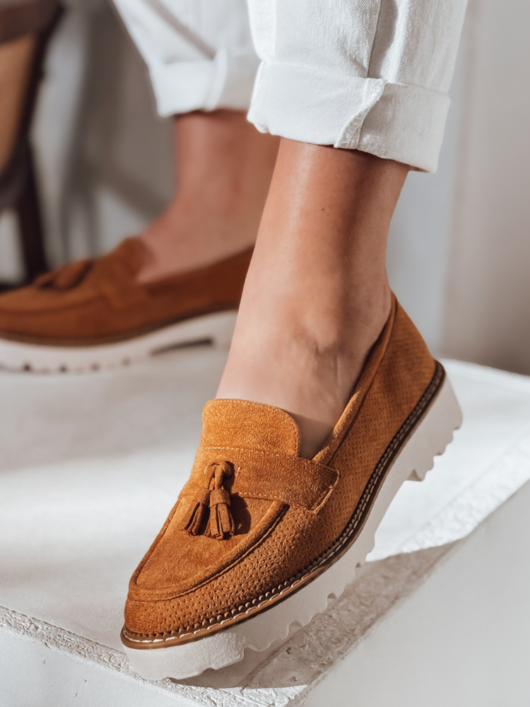 Mokasyny damskie ażurowe VANESSO kamelowe Dstreet