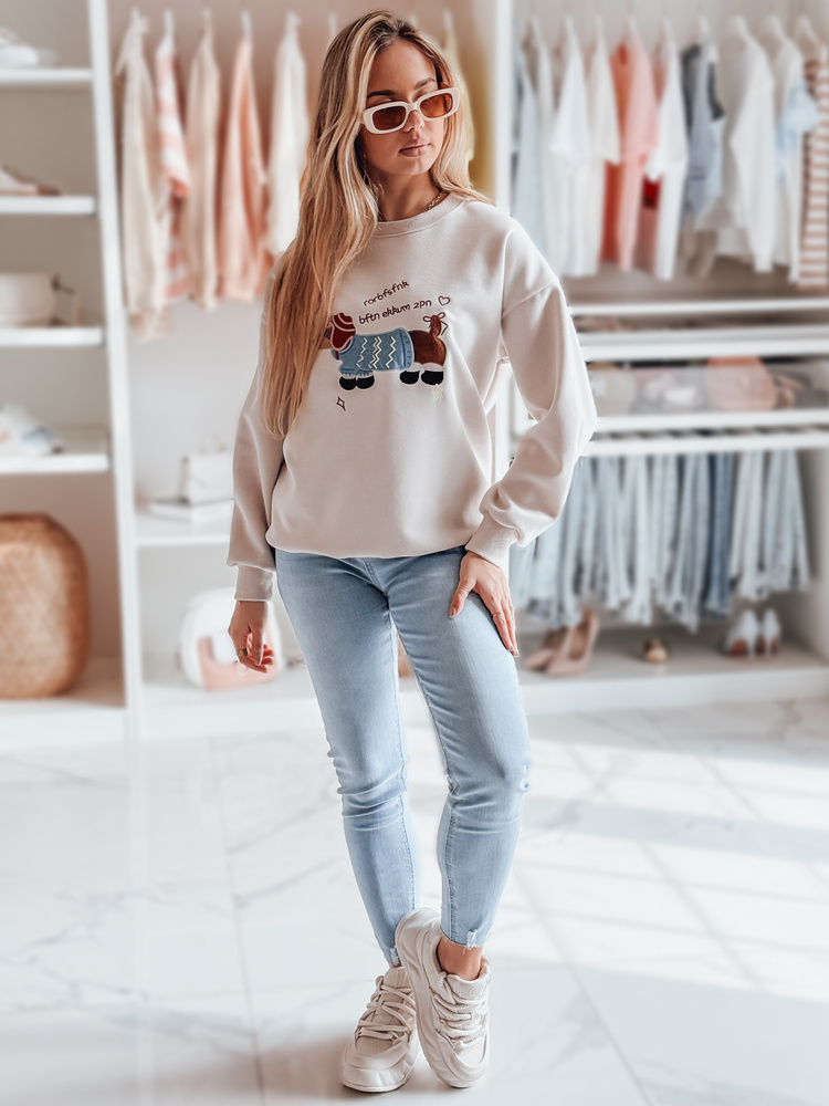 Bluza damska oversize z haftem DOGSWEETY cappuccino Dstreet