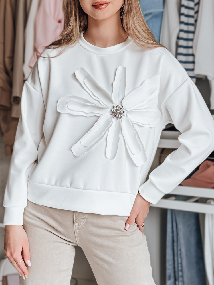 Bluza damska oversize z kwiatem PETITKA ecru Dstreet