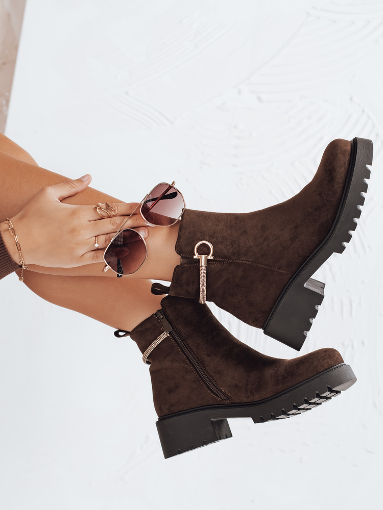 Botki damskie zamszowe brązowe Dstreet