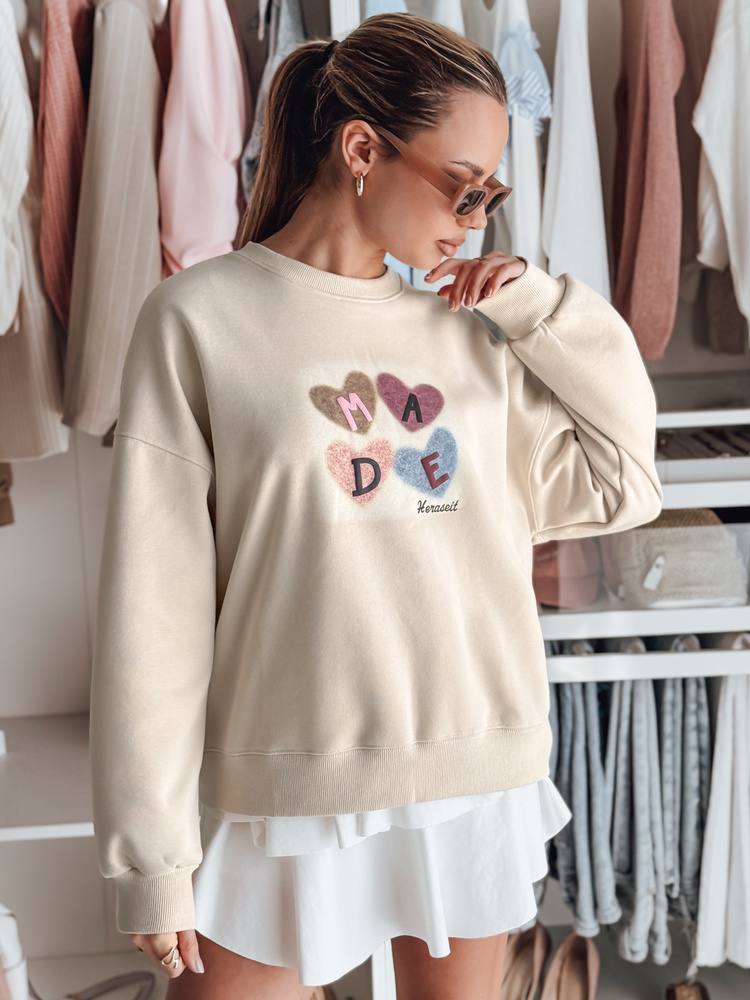 Bluza damske oversiz z sercami MADELIN cappuccino Dstreet