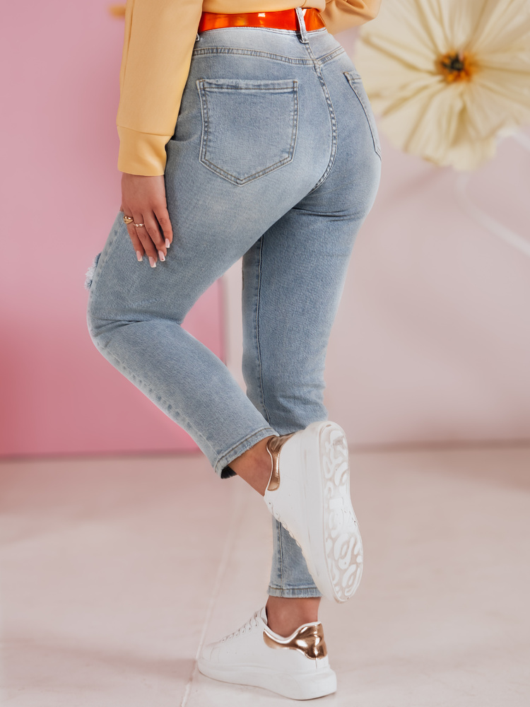 Spodnie damskie jeansowe slim fit z paskiem GIRLHOOD niebieskie Dstreet