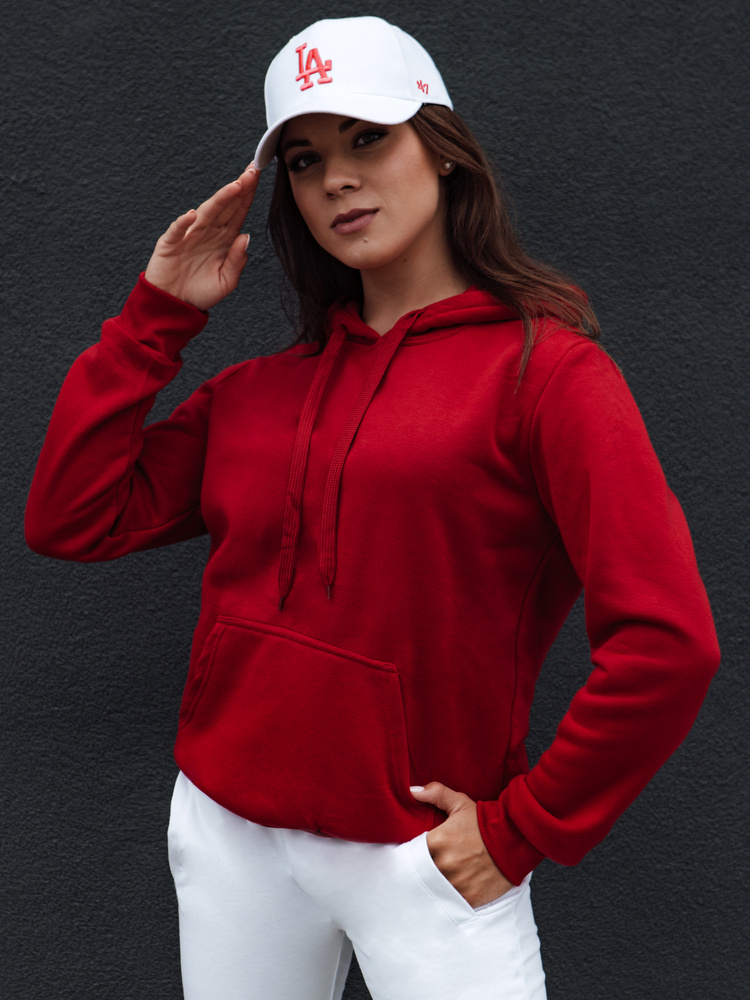 DStreet Bluza damska BASIC z kapturem czerwona