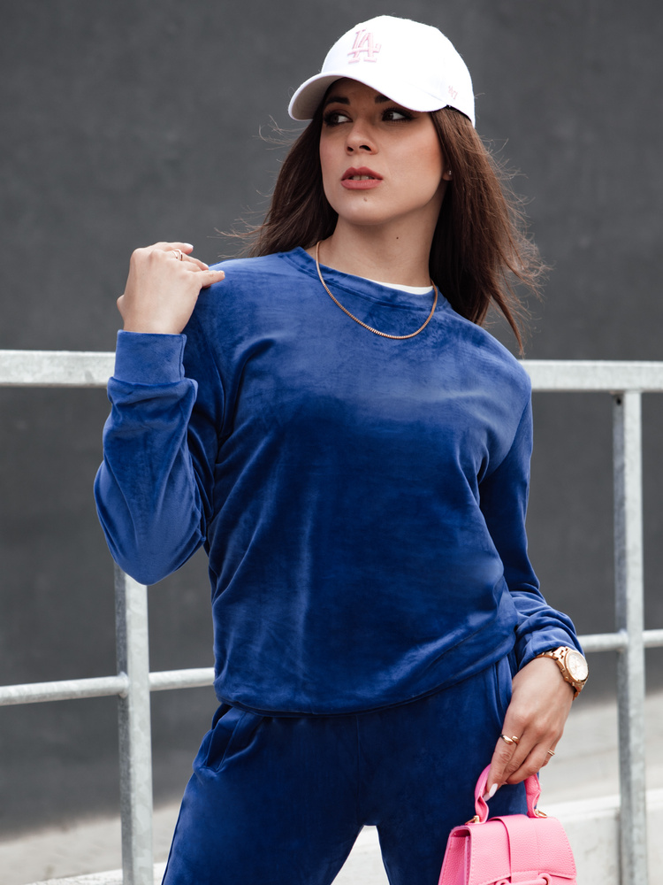 Komplet damski welurowy URBANVELVET granatowy Dstreet