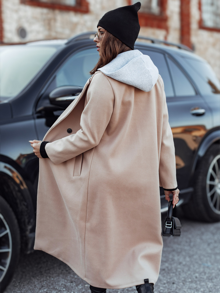 Palton supradimensionat pentru femei cu glugă, bej