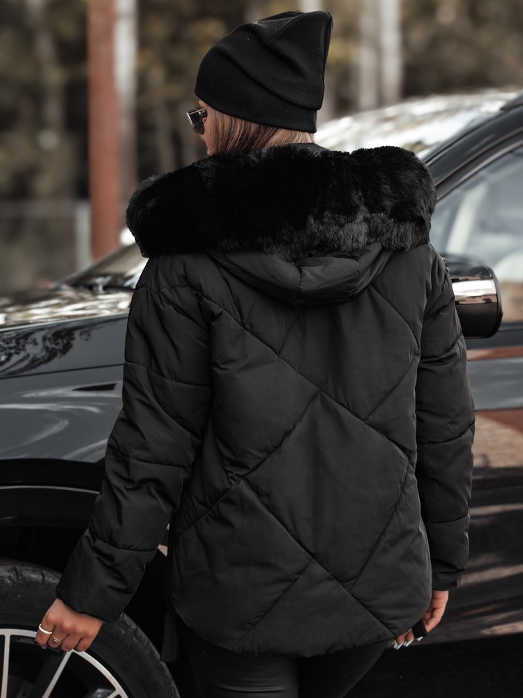 Geacă de iarnă pentru femei MODIVA cu glugă, neagră