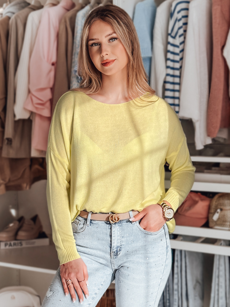 Sweter damski one size oversize gładki SENZIA cytrynowy Dstreet