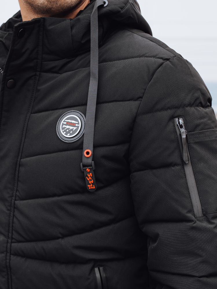 Jachetă de iarnă bărbătească cu glugă, neagră