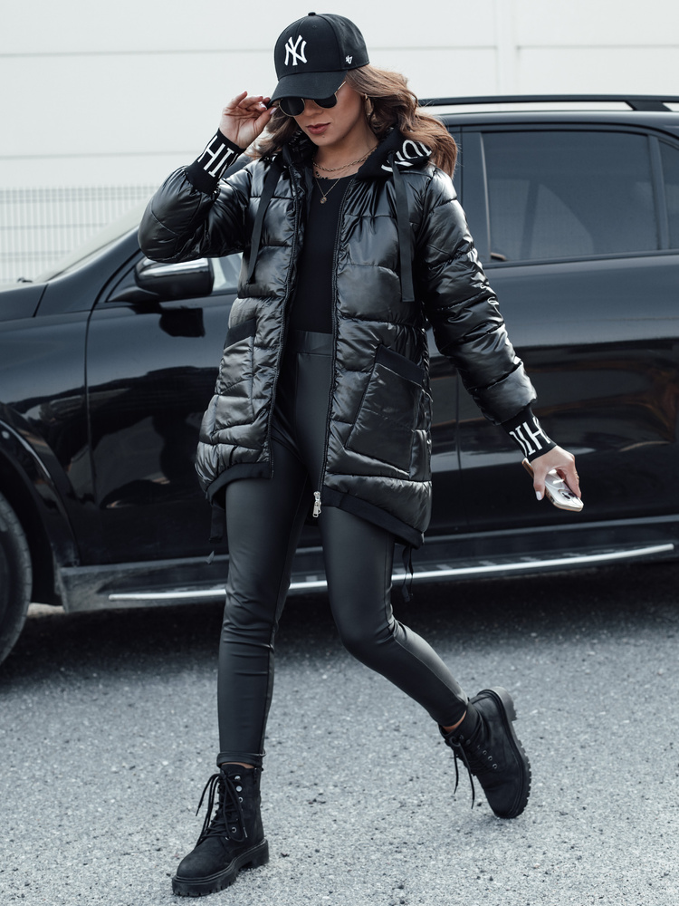 Kurtka przejściowa damska pikowana z kapturem FASHION CHIC czarna Dstreet