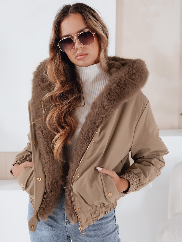 Kurtka damska zimowa VESSADA krótka z futerkiem beżowa Dstreet