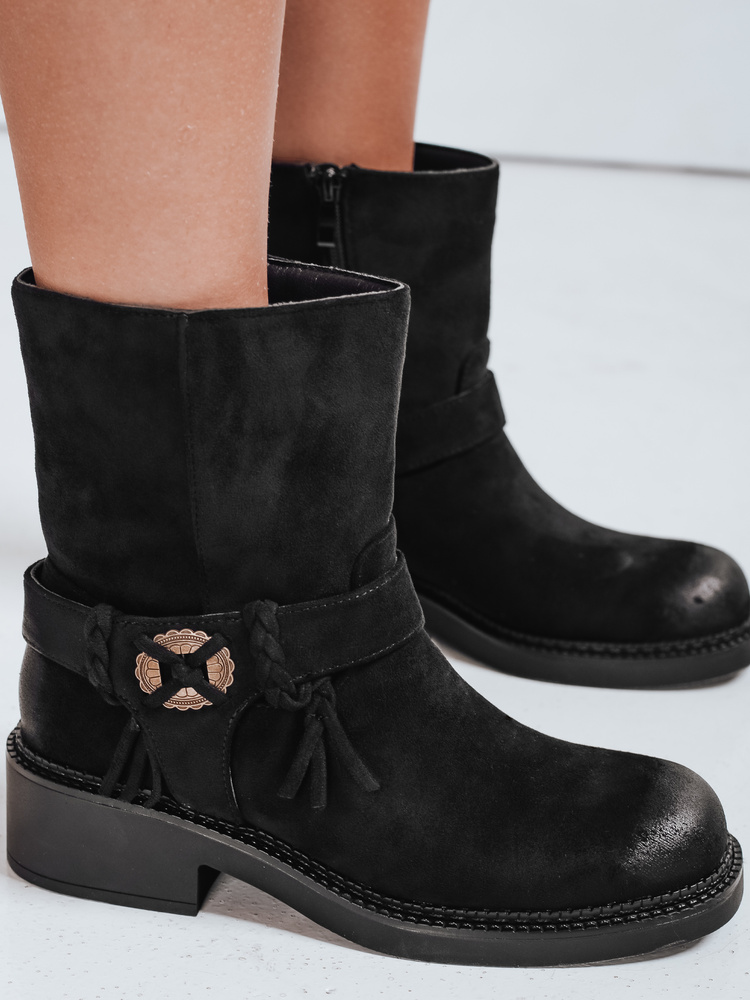 Ghete negre din piele întoarsă pentru femei