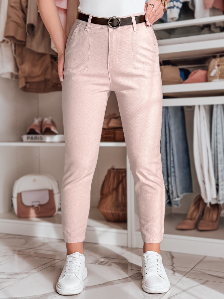Pantaloni slim fit pentru femei cu curea TAIRONIK roz