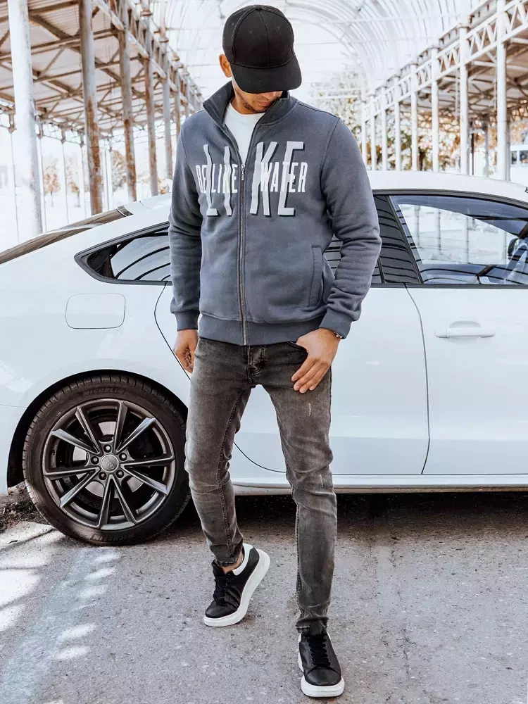 Bluza męska rozpinana z nadrukiem ciemnoszara Dstreet