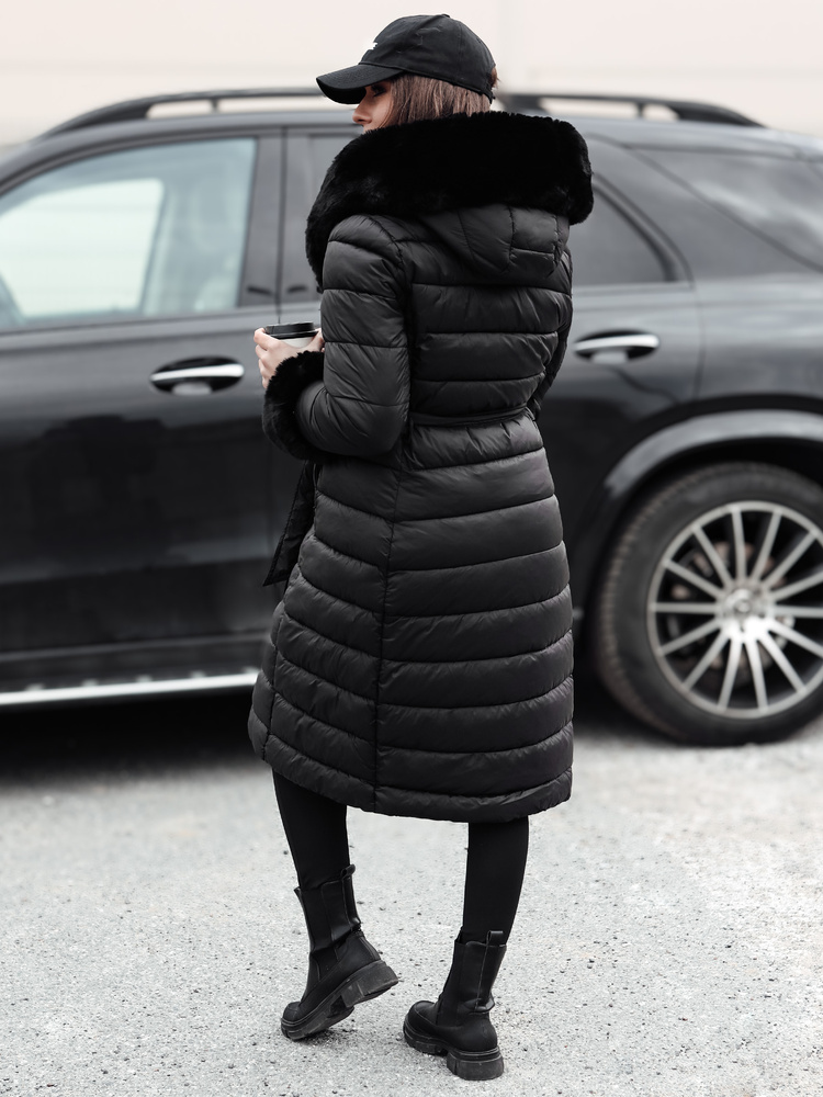 Geacă lungă de iarnă neagră pentru femei ZAELEGANTE