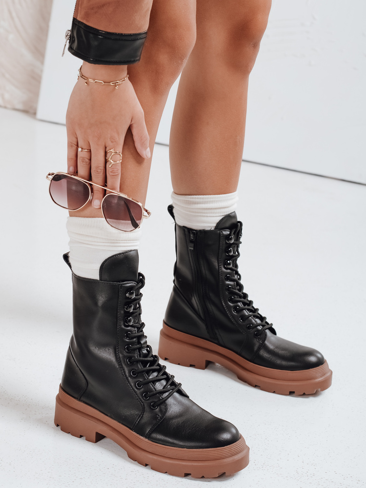 Botki damskie HARDSTEP wiązane czarne Dstreet