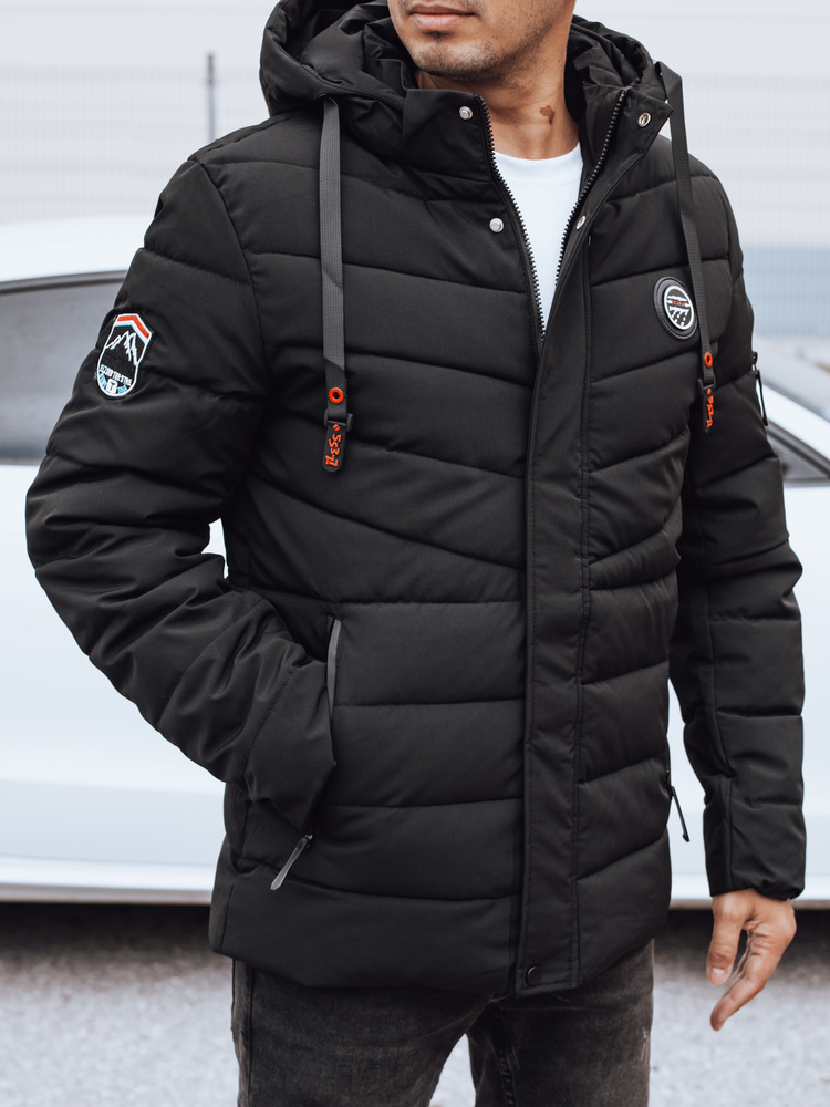 Jachetă de iarnă bărbătească cu glugă, neagră