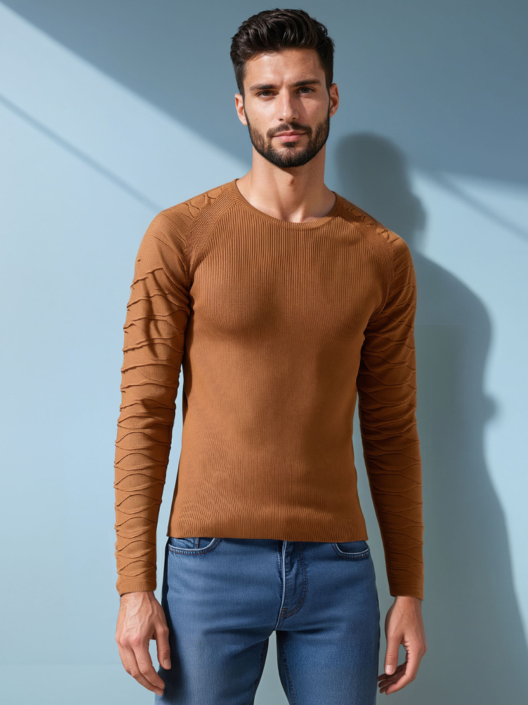 DStreet Sweter męski kamelowy