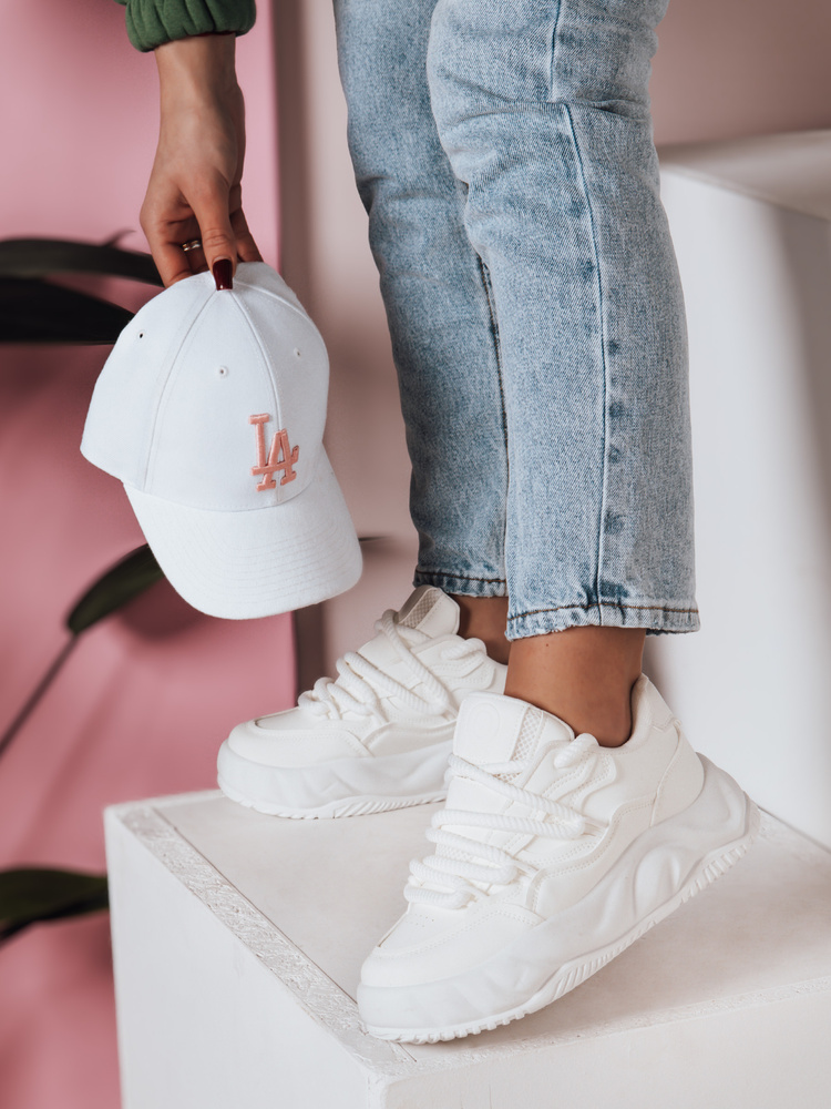 Teniși de damă cu platformă LALANDRA albi