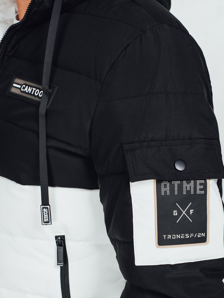 Kurtka męska zimowa z kapturem czarno-biała Dstreet