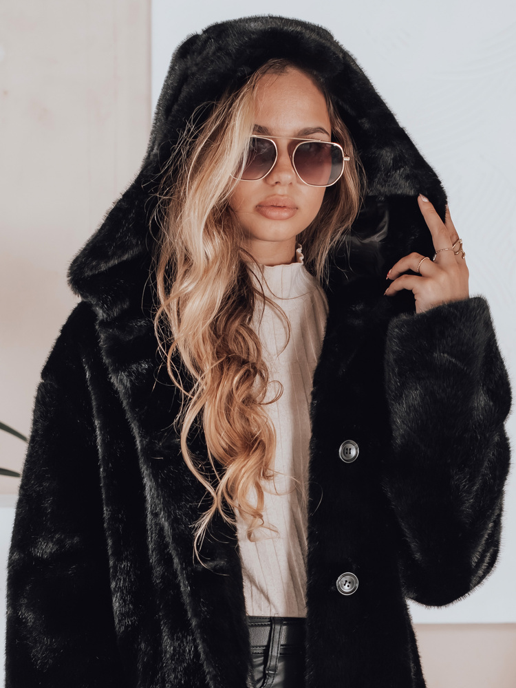 Haină de blană neagră pentru femei HELLOCHIC