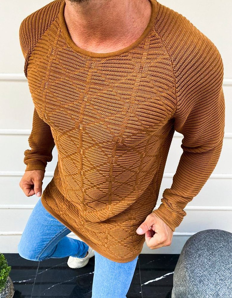 DStreet Sweter męski wkładany przez głowę kamelowy