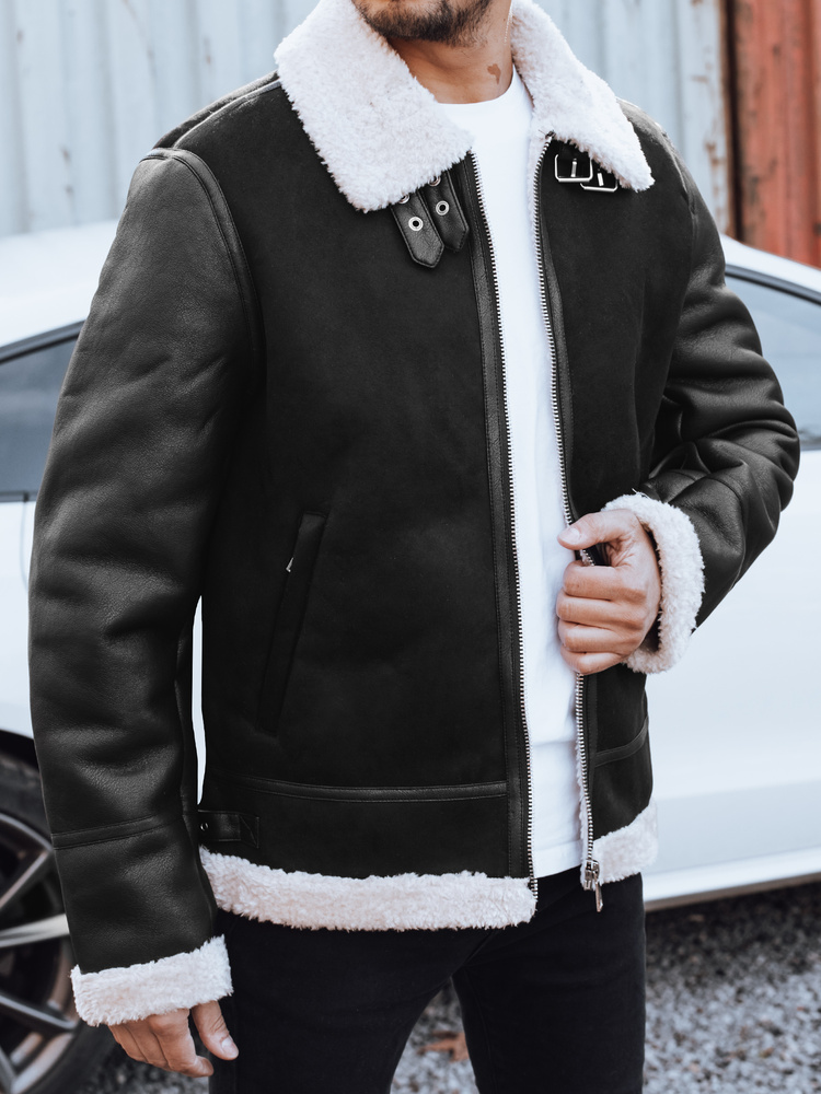 Geacă de piele bărbătească cu blană albă