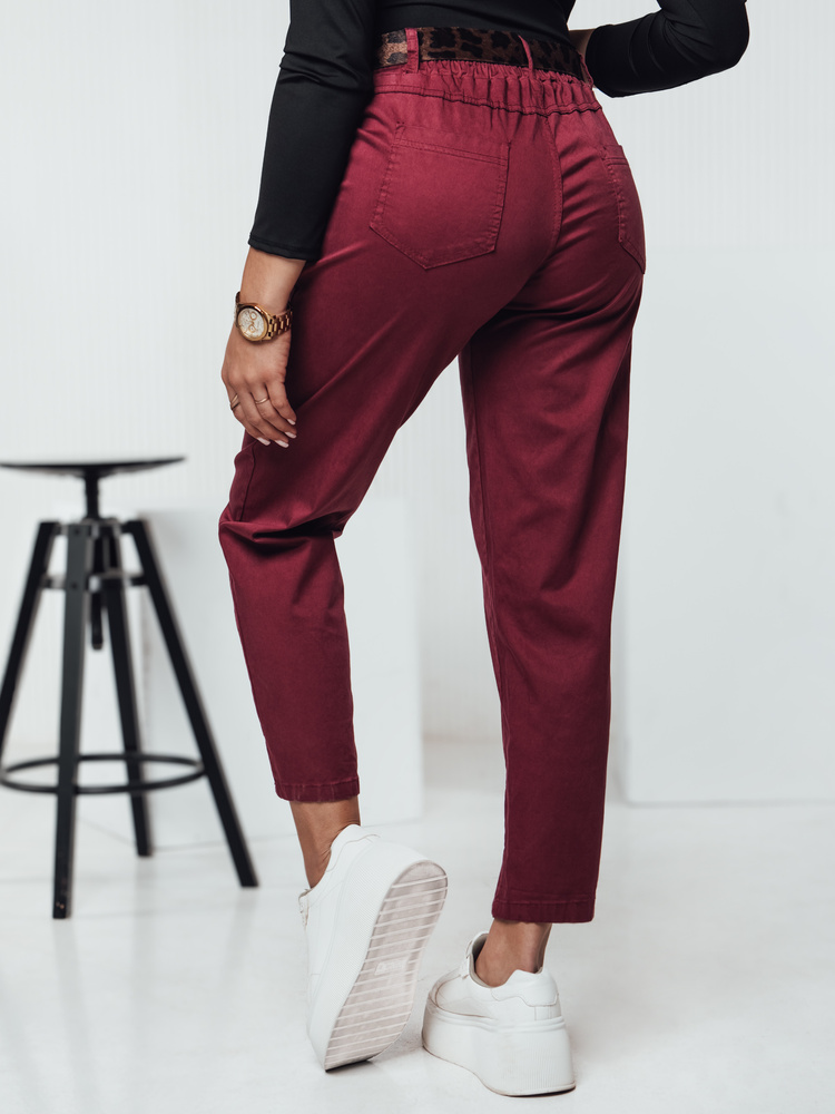 Pantaloni chino vișini pentru femei cu curea