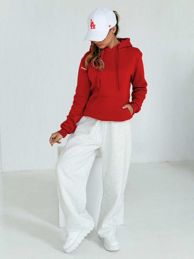 DStreet Bluza damska BASIC z kapturem czerwona
