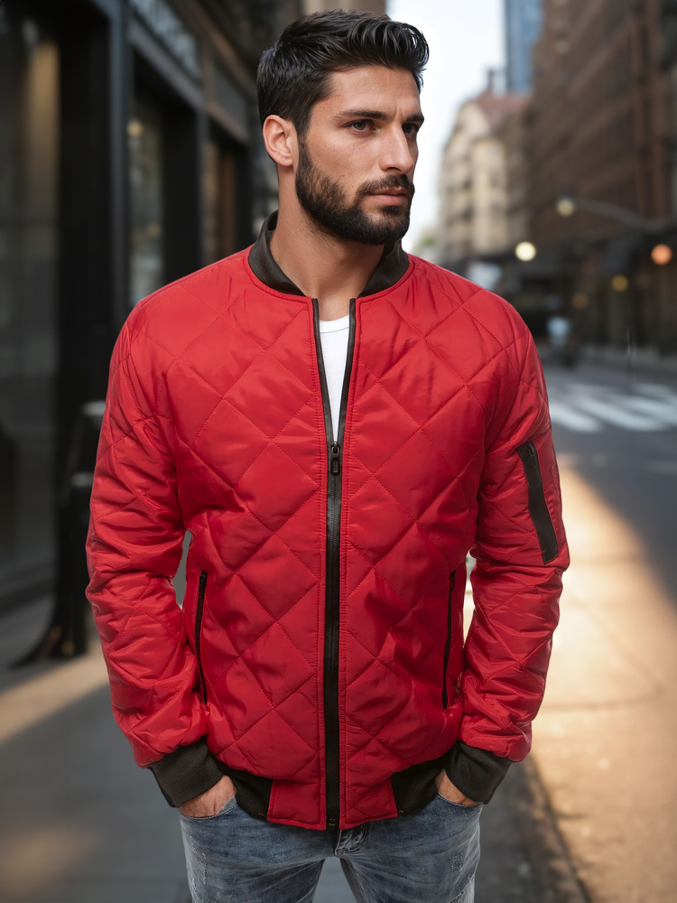 DStreet Kurtka męska pikowana bomber jacket czerwona