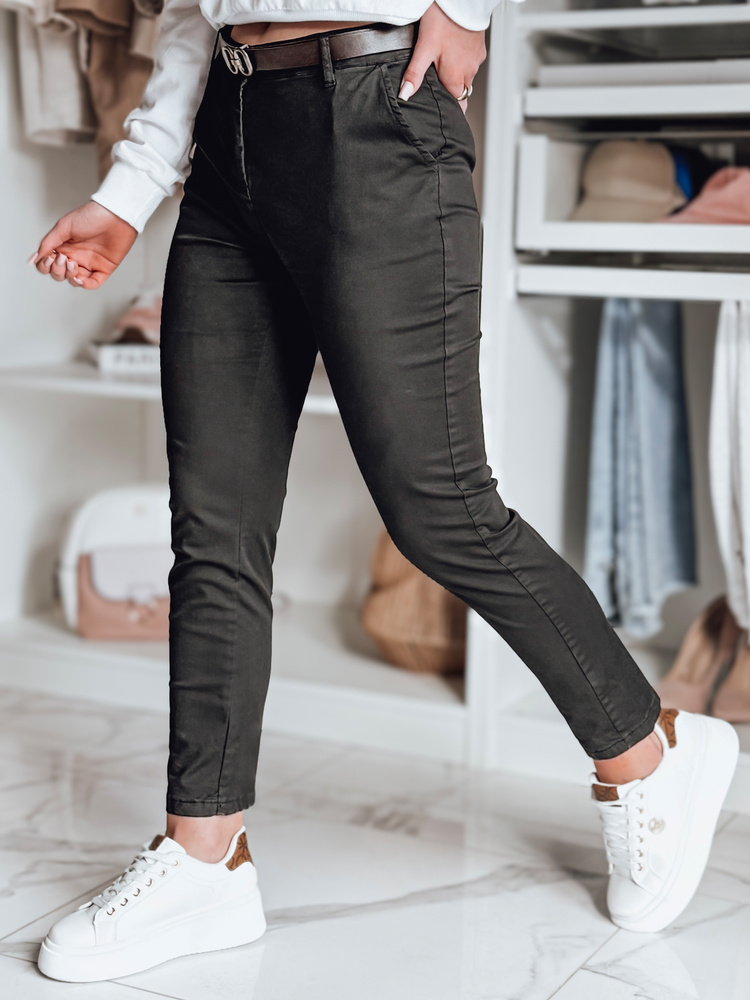 Spodnie damskie slim fit z paskiem LINESKA khaki Dstreet