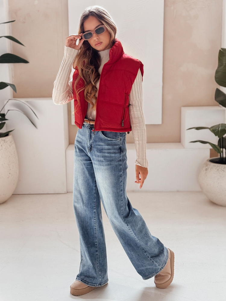 Vestă matlasată roșie pentru femei