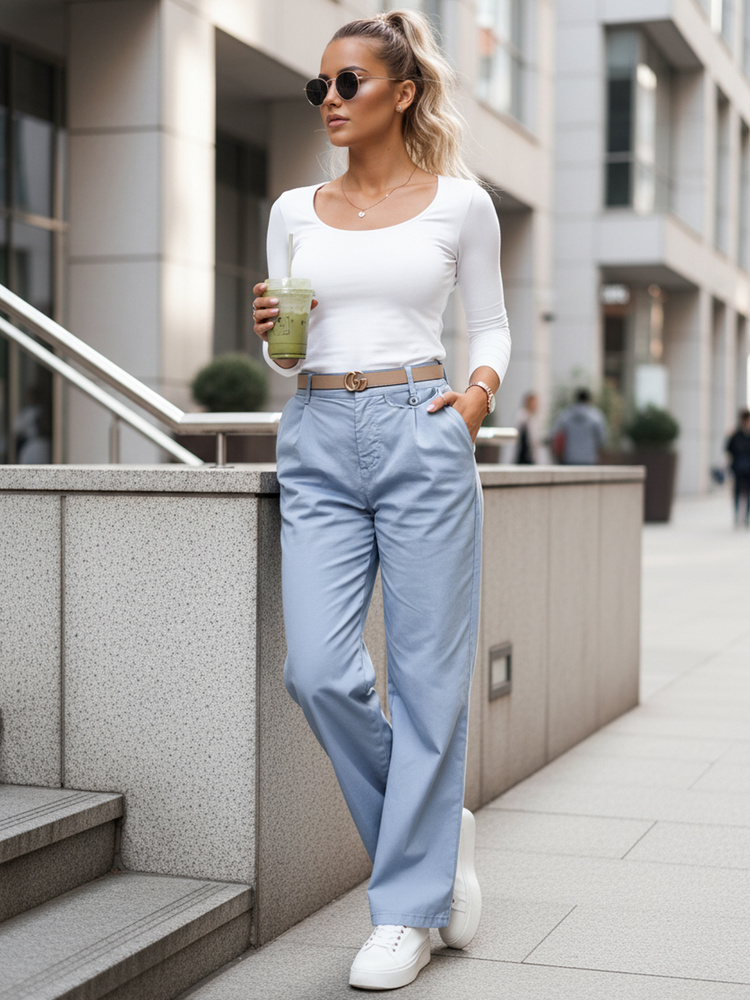 Dámske nohavice wide leg MOBISKA modré