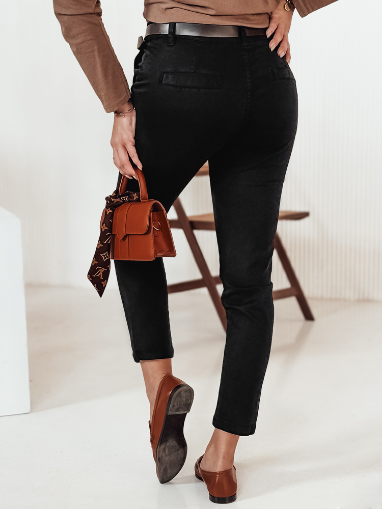 Pantaloni negri de damă TRENDIOSS cu curea