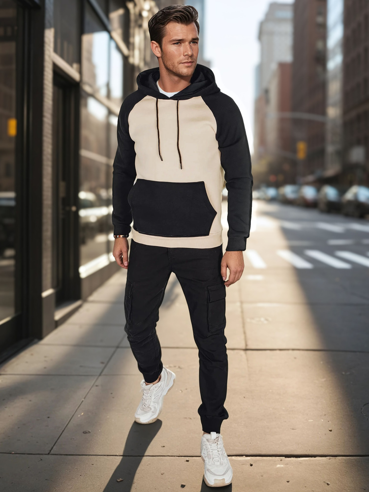 Bluza męska basic z kapturem beżowa Dstreet