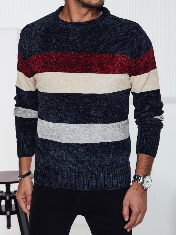 Sweter męski w paski granatowy Dstreet