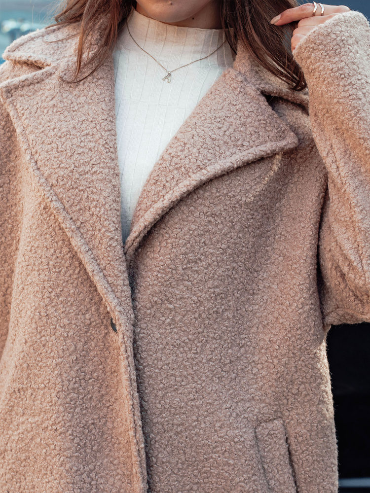 Palton de damă PLUSHLINE piele de miel bej